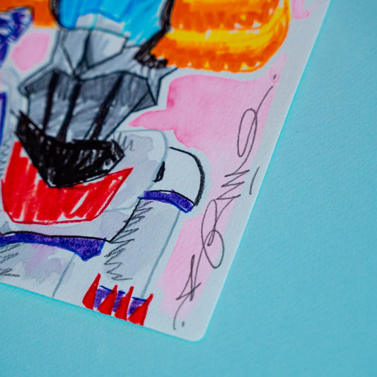 Goldovrak (Original) Boutique Art de Brunograffer - Dessin original réalisé en live sur Twitch tamponné, gaufré et signé à la main.
 
Matériel : Crayon de couleurs, feutres et peinture aquarelle.
Dimensions : 15 x 21 cm
Papier épais 300g de grande qualité.