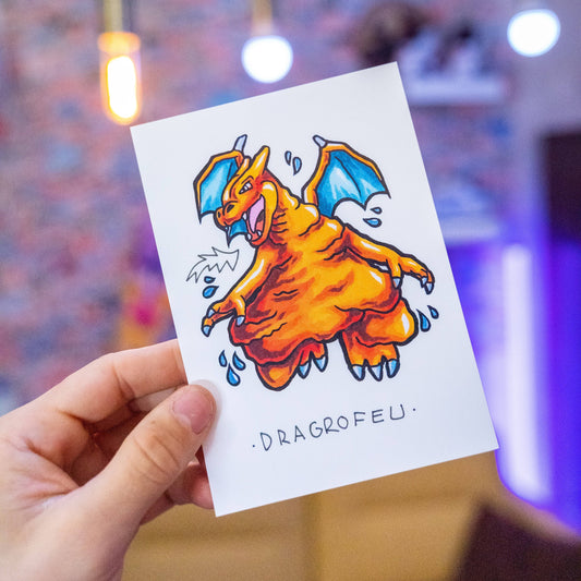 Dragrofeu -Illustration imprimé sur papier épais 300g recyclé.La version en poster A4 est tamponnée à la main.-Brunograffer Boutique Art de Brunograffer - Illustration imprimé sur papier épais 300g recyclé.La version en poster A4 est tamponnée à la main.