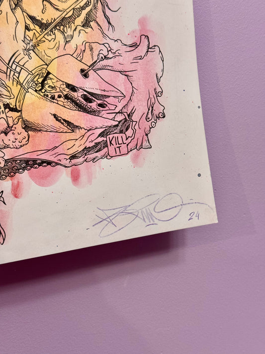 Abstrait gore (Original) -Mon ancien style de dessins était gore. Inspiré de l’univers du skate et du street artiste Nychos. voila une illustration de 2017 que j’ai retrouvée dans mes archives et que j’ai mit légèrement en coileurs en live sur Twitch en 2024. Exemplaire unique, tamponné, signé et gaufré à la main. Matériel : feutres pointes fines de précision et peinture acrylique. Dimensions : Format A3, 30 x 42 cm-Brunograffer Boutique Art de Brunograffer - Mon ancien style de dessins était gore. Inspiré de l’univers du skate et du street artiste Nychos.
voila une illustration de 2017 que j’ai retrouvée dans mes archives et que j’ai mit légèrement en coileurs en live sur Twitch en 2024.
Exemplaire unique, tamponné, signé et gaufré à la main.
Matériel : feutres pointes fines de précision et peinture acrylique.
Dimensions : Format A3, 30 x 42 cm