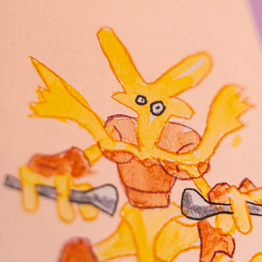 Carte postale Alakazam (Edition Moche) -Carte postale imprimée d’une illustration réalisée à l'aquarelle et aux crayons de couleurs.Le dessin vient d'un challenge en live sur Twitch dans lequel j'ai dessiné les 151 Pokémon de la première génération de 1995 en 24h en live sur Twitch, MAIS : en moche ! Voir la vidéo : https://youtu.be/0MyLD5bqc1Q Papier 300g recyclé. Possibilité de la faire signer et dédicacer à la main en choisissant l'option de livraison "Dédicacée".-Brunograffer Boutique Art de Brunograffer - Carte postale imprimée d’une illustration réalisée à l'aquarelle et aux crayons de couleurs.Le dessin vient d'un challenge en live sur Twitch dans lequel j'ai dessiné les 151 Pokémon de la première génération de 1995 en 24h en live sur Twitch, MAIS : en moche !
 
 
Voir la vidéo : https://youtu.be/0MyLD5bqc1Q
 
Papier 300g recyclé.
Possibilité de la faire signer et dédicacer à la main en choisissant l'option de livraison "Dédicacée".