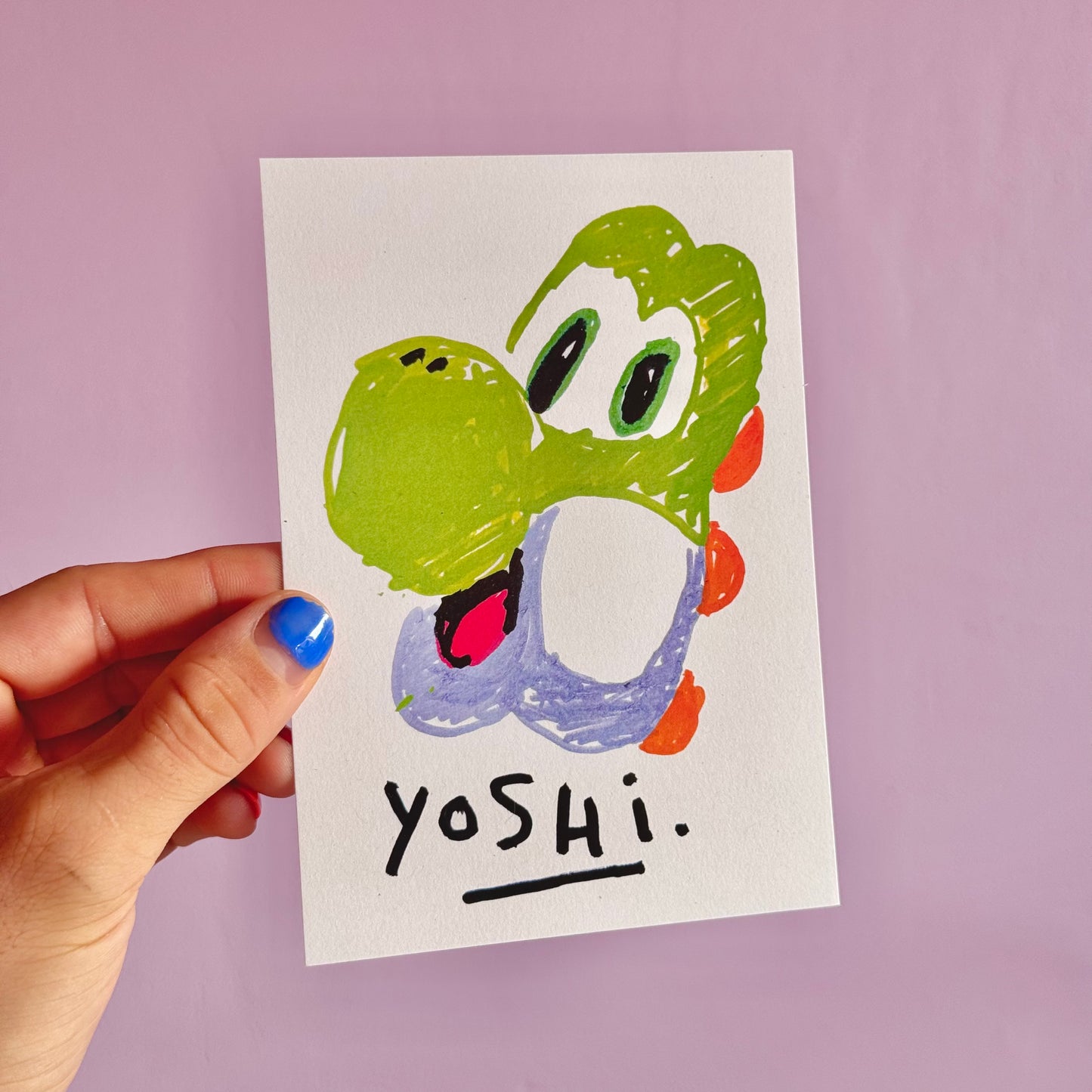 Carte postale Yoshi -Carte postale imprimée d’un concept de dessins dans lequel je fais prendre vie à un personnage de dessin animé via sa peluche pour lui faire faire dessiner son autoportrait.Imprimée sur un papier 300g recyclé. Possibilité de la faire signer et dédicacer à la main en choisissant l'option de livraison "Dédicacée".-Brunograffer Carte postale Yoshi -Carte postale imprimée d’un concept de dessins dans lequel je fais prendre vie à un personnage de dessin animé via sa peluche pour lui faire faire dessiner son autoportrait.Imprimée sur un papier 300g recyclé. Possibilité de la faire signer et dédicacer à la main en choisissant l'option de livraison