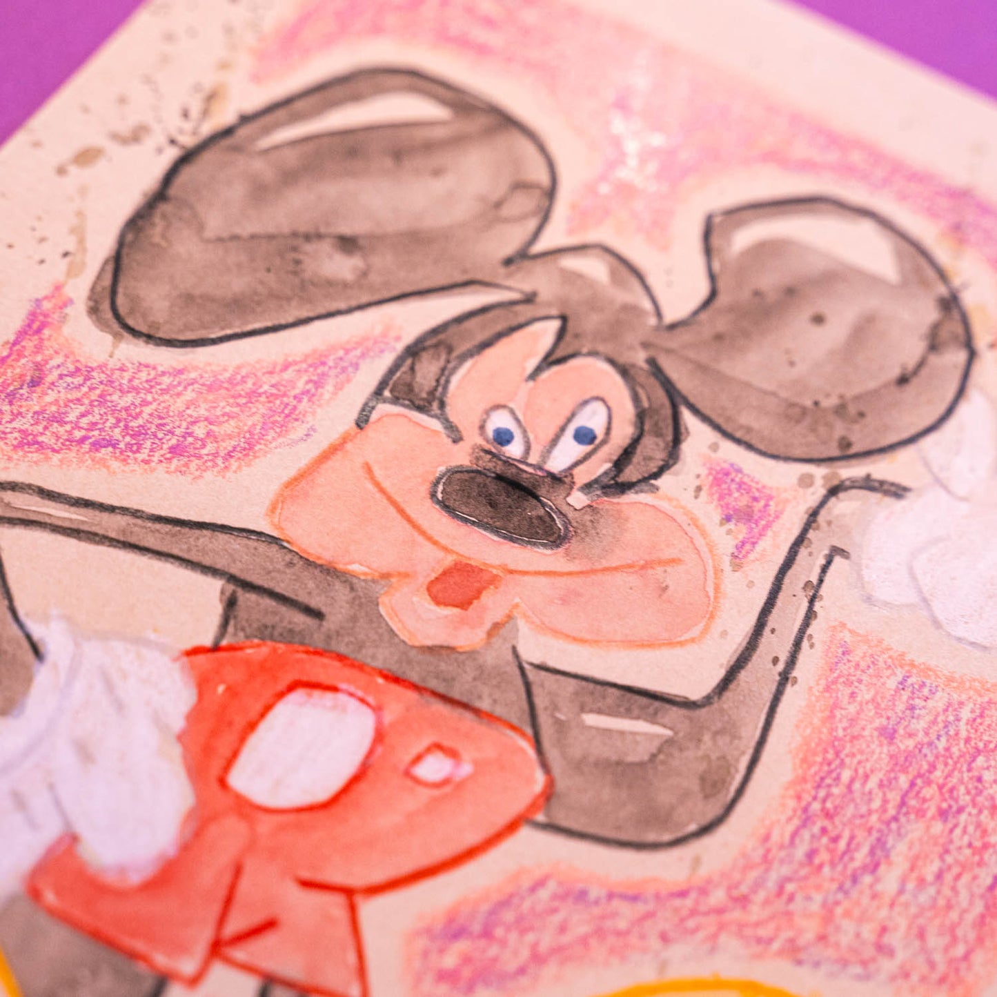 Mickey (Original) -Dessin original réalisé en live sur Twitch tamponné, gaufré et signé à la main. Matériel : Crayons de couleur et peinture aquarelle. Dimensions : 15 x 21 cm Papier Clairefontaine brun épais 250g.-Brunograffer Mickey (Original) -Dessin original réalisé en live sur Twitch tamponné, gaufré et signé à la main. Matériel : Crayons de couleur et peinture aquarelle. Dimensions : 15 x 21 cm Papier Clairefontaine brun épais 250g.-Brunograffer