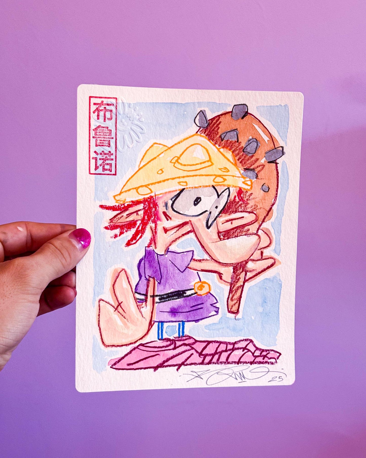 Petit Barbare (Original) -Dessin original réalisé en live sur Twitch tamponné, gaufré et signé à la main. S’il est moche c’est qu’il est bien réussi, car oui, c’est fait exprès. Le concept sur Twitch est de dessiner les personnages que me suggère la communauté, le plus moche possible. Matériel : Crayons de couleur et peinture aquarelle. Dimensions : 15 x 21 cm Papier aquarelle épais 300g-Brunograffer Petit Barbare (Original) -Dessin original réalisé en live sur Twitch tamponné, gaufré et signé à la main. S’il est moche c’est qu’il est bien réussi, car oui, c’est fait exprès. Le concept sur Twitch est de dessiner les personnages que me suggère la communauté, le plus moche possible. Matériel : Crayons de couleur et peinture aquarelle. Dimensions : 15 x 21 cm Papier aquarelle épais 300g-Brunograffer