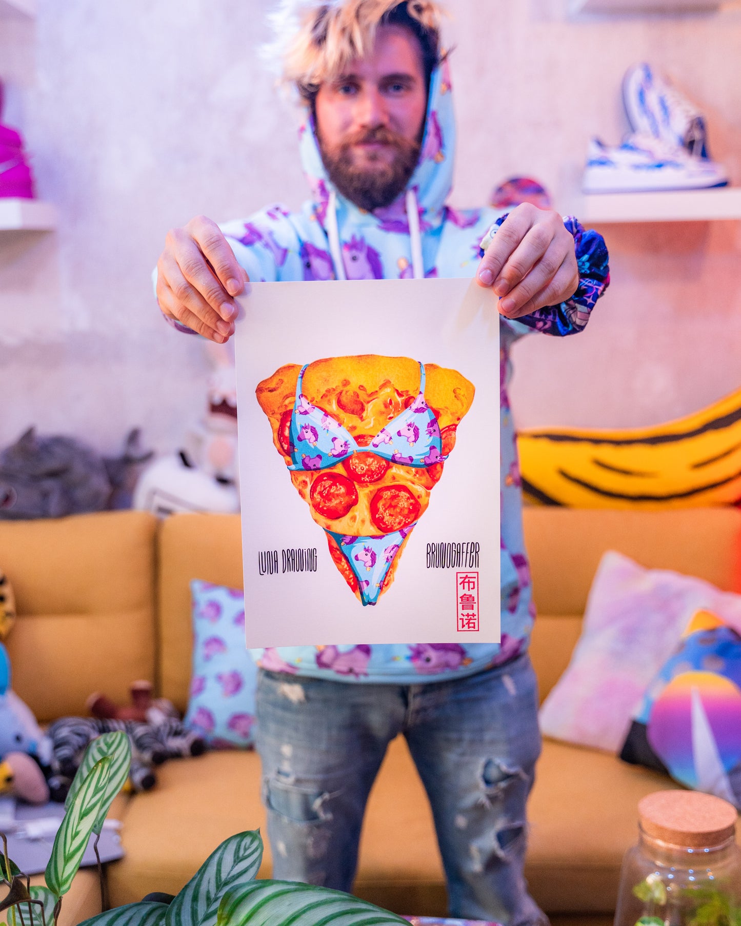 Pizza Sexy -Poster imprimé sur papier épais 300g au format A4 et tamponné à la main.-Brunograffer Pizza Sexy -Poster imprimé sur papier épais 300g au format A4 et tamponné à la main.-Brunograffer