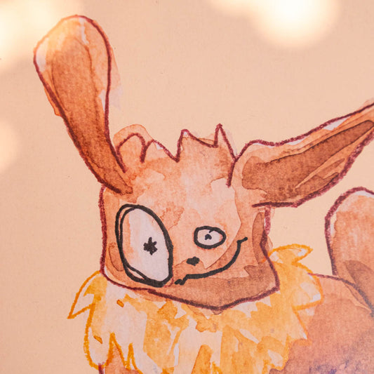 Poster Evoli (Edition moche) Boutique Art de Brunograffer - Poster imprimé d’une illustration réalisée à l'aquarelle et aux crayons de couleurs.Le dessin vient d'un challenge en live sur Twitch dans lequel j'ai dessiné les 151 Pokémon de la première génération de 1995 en 24h en live sur Twitch, MAIS : en moche !
 
Voir la vidéo : https://youtu.be/0MyLD5bqc1Q
 
Papier recyclé 300g
Chaque poster son gaufré et tamponné à la main.
Vendu sans cadre.
Possibilité de la faire signer et dédicacer à la main en choisissant l'option de livraison "Dédicacé".