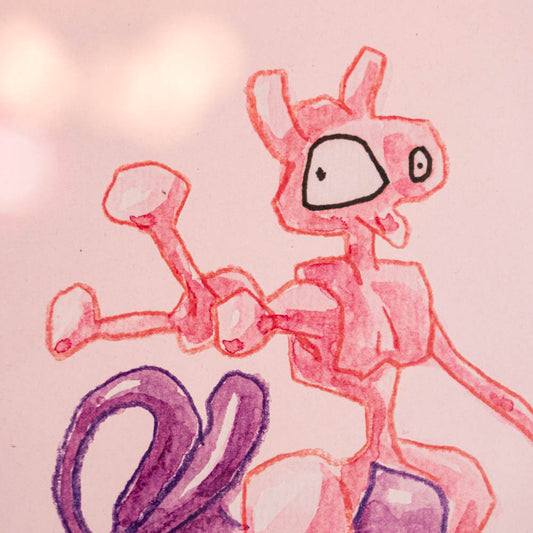 Poster Mewtwo (Edition moche) Boutique Art de Brunograffer - Poster imprimé d’une illustration réalisée à l'aquarelle et aux crayons de couleurs.Le dessin vient d'un challenge en live sur Twitch dans lequel j'ai dessiné les 151 Pokémon de la première génération de 1995 en 24h en live sur Twitch, MAIS : en moche !
 
Voir la vidéo : https://youtu.be/0MyLD5bqc1Q
 
Papier recyclé 300g
Chaque poster son gaufré et tamponné à la main.
Vendu sans cadre.
Possibilité de la faire signer et dédicacer à la main en choisissant l'option de livraison "Dédicacé".