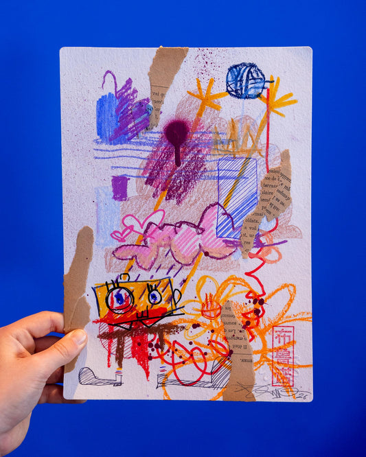 Dessin original réalisé en live sur Twitch tamponné, gaufré et signé à la main.
 
Matériel : Crayon de couleurs, feutres Posca, peinture aquarelle et pastels.
Dimensions : 21 x 29,7 cm (format A4)
Papier épais 300g de grande qualité.