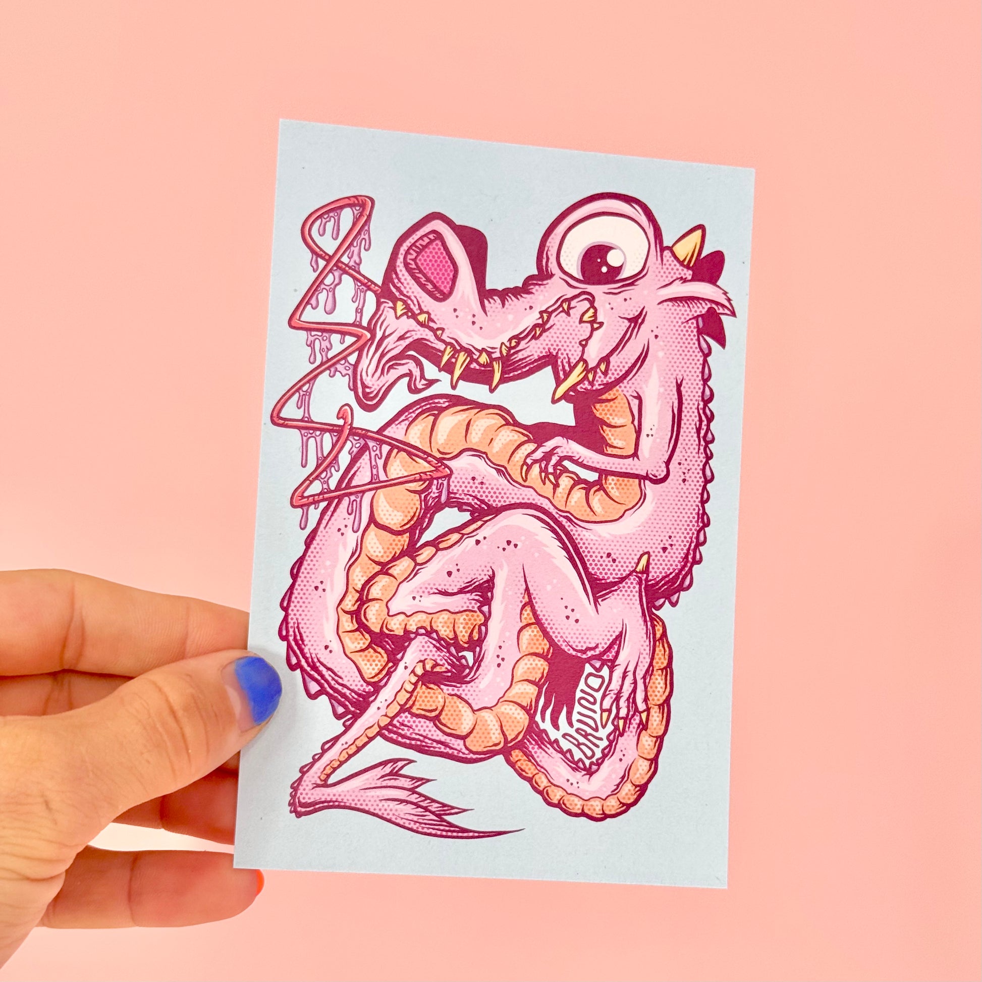 Carte postale Dragon Débile -Carte postale imprimée d’une illustration digitale.Imprimée sur un papier 300g recyclé. Possibilité de la faire signer et dédicacer à la main en choisissant l'option de livraison "Dédicacée".-Brunograffer