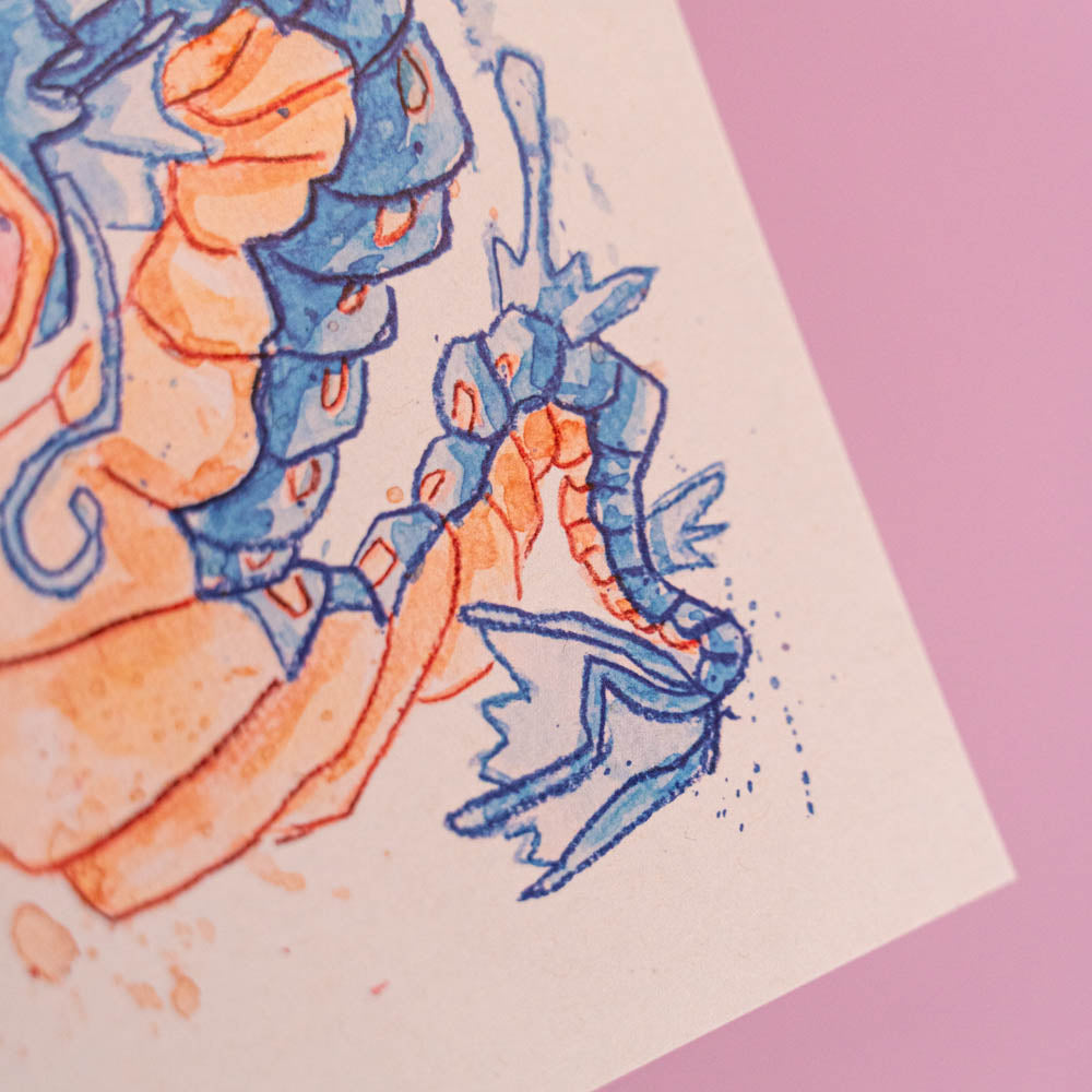 Carte postale Léviator (Edition Moche) -Carte postale imprimée d’une illustration réalisée à l'aquarelle et aux crayons de couleurs.Le dessin vient d'un challenge en live sur Twitch dans lequel j'ai dessiné les 151 Pokémon de la première génération de 1995 en 24h en live sur Twitch, MAIS : en moche ! Voir la vidéo : https://youtu.be/0MyLD5bqc1Q Papier 300g recyclé. Possibilité de la faire signer et dédicacer à la main en choisissant l'option de livraison 