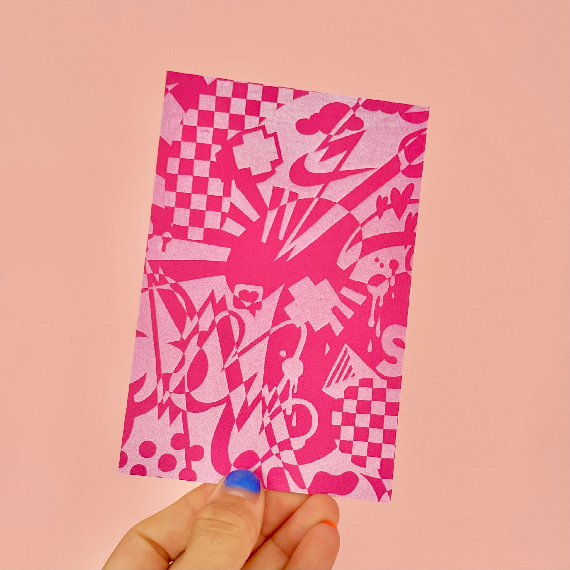 Carte postale Monochrome Rose -Carte postale imprimée d’un extrait d’un tableau.Imprimée sur un papier 300g recyclé. Possibilité de la faire signer et dédicacer à la main en choisissant l'option de livraison "Dédicacée".-Brunograffer
