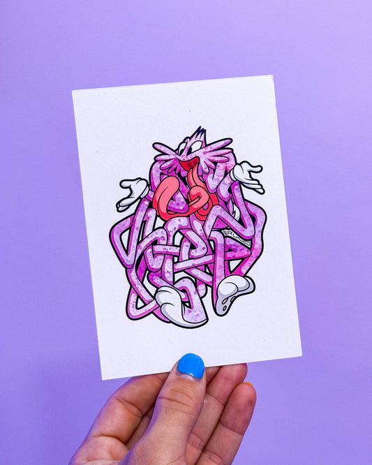 Carte postale d'une illustration de Pad. Disponible aussi en poster et en stickers selon les stocks disponibles.Imprimée sur un papier 300g recyclé.
Possibilité de la faire signer et dédicacer à la main en choisissant l'option de livraison 