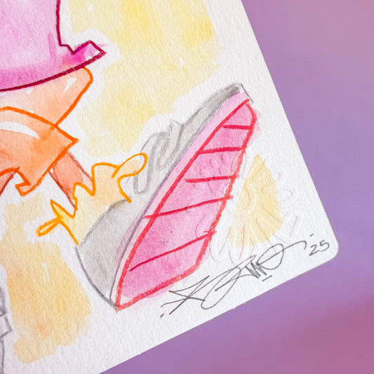 Boutique Art de Brunograffer - Dessin original réalisé en live sur Twitch tamponné, gaufré et signé à la main.
 
Matériel : Crayon de couleurs et aquarelle
Dimensions : 15 x 21 cm
Papier brun épais 300g de grande qualité.