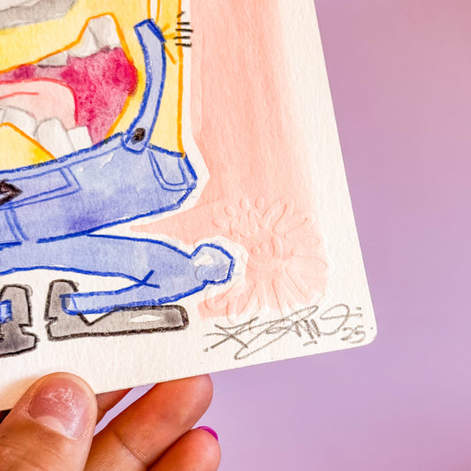 Boutique Art de Brunograffer - Dessin original réalisé en live sur Twitch tamponné, gaufré et signé à la main.
 
Matériel : Crayon de couleurs, feutres pour enfant, pastels gras et aquarelle
Dimensions : 15 x 21 cm
Papier épais 300g de grande qualité.