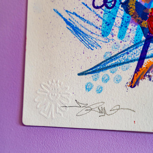 Boutique Art de Brunograffer - Illustration Abstraite pour mon Livre d'art "Bouquin" de 2023.
Il s'agit d'un dessin original sur aquarelle papier épais 300g composé de plusieurs techniques et outils mélangées : Feutres pour enfants, marqueurs à peinture, peinture aquarelle et pastels à l'acrylique.
 
FORMAT A3 : 42 x 30 cm
 
Le dessins est tamponné, signé et gaufré à la main.
Exemplaire unique.
Vendue sans cadre.