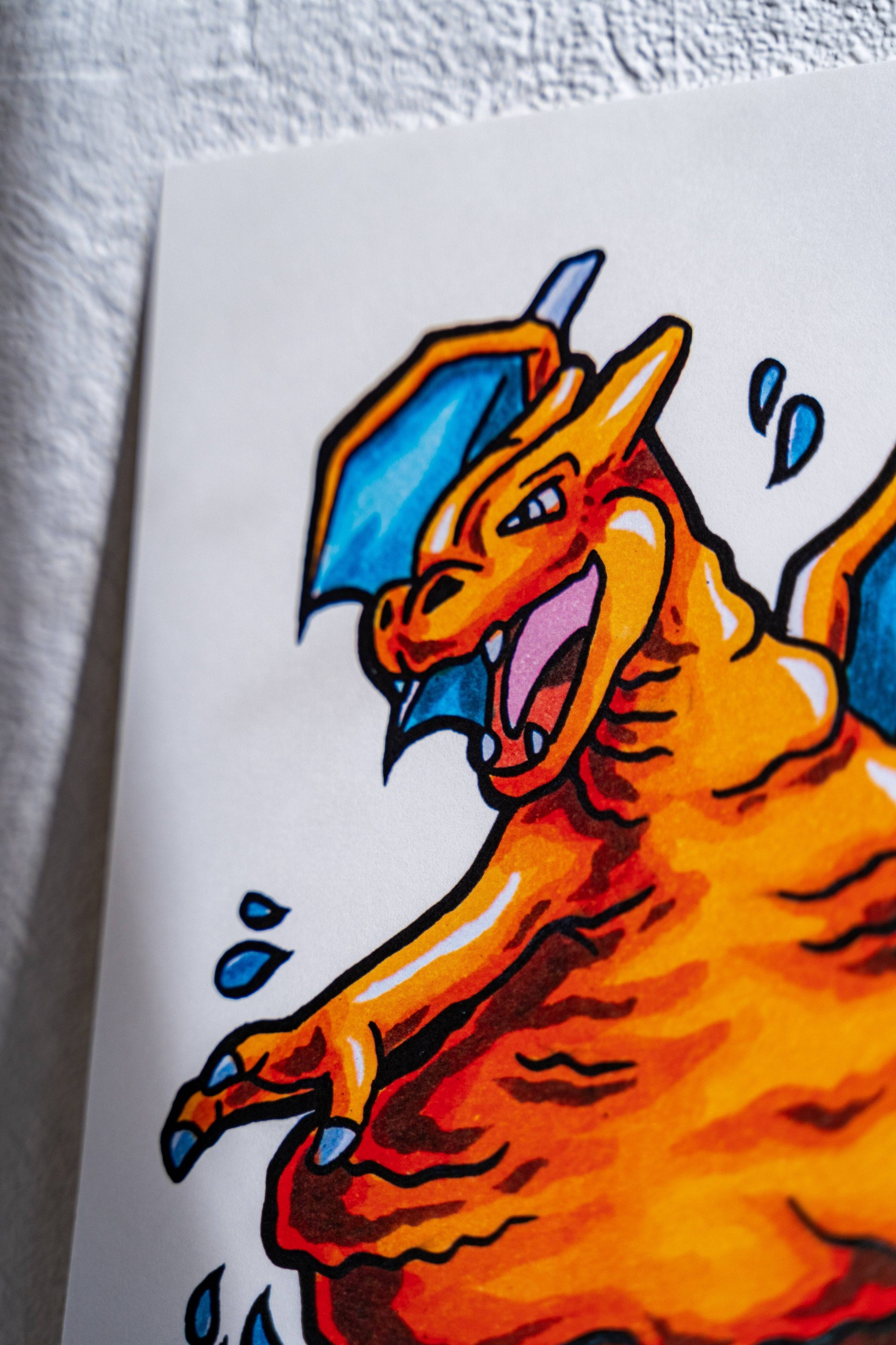 Dragrofeu -Illustration imprimé sur papier épais 300g recyclé.La version en poster A4 est tamponnée à la main.-Brunograffer