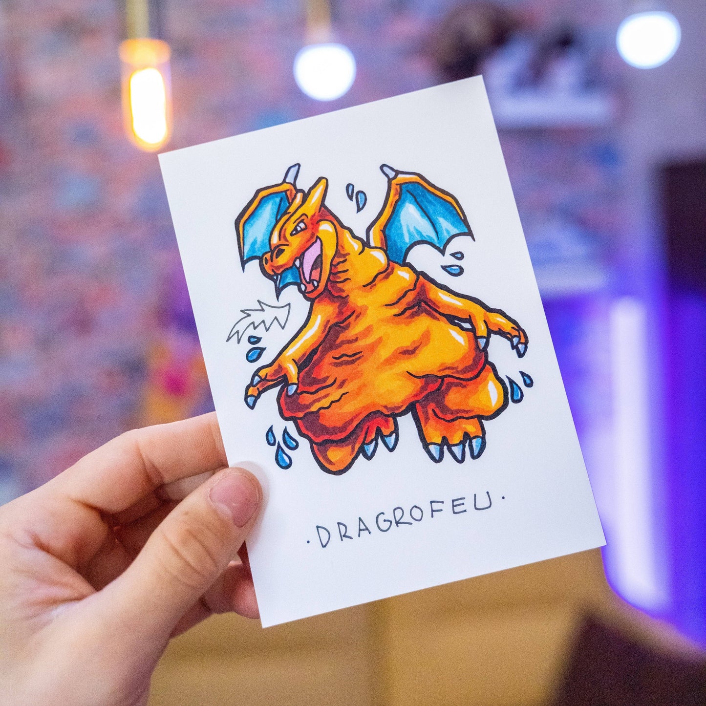 Dragrofeu -Illustration imprimé sur papier épais 300g recyclé.La version en poster A4 est tamponnée à la main.-Brunograffer