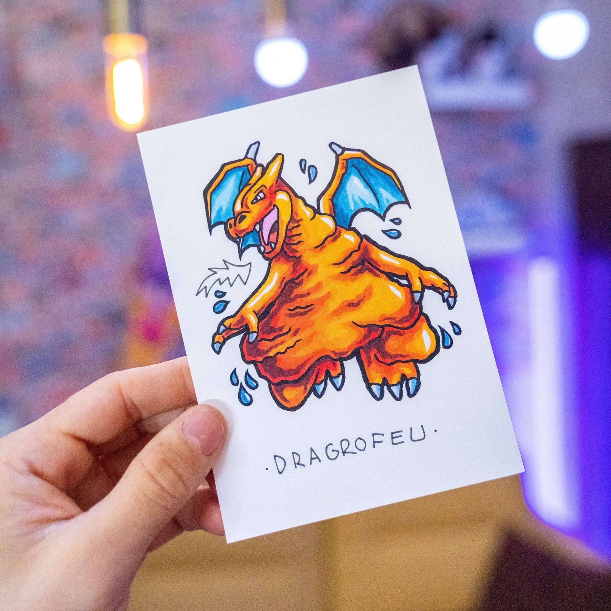 Dragrofeu -Illustration imprimé sur papier épais 300g recyclé.La version en poster A4 est tamponnée à la main.-Brunograffer