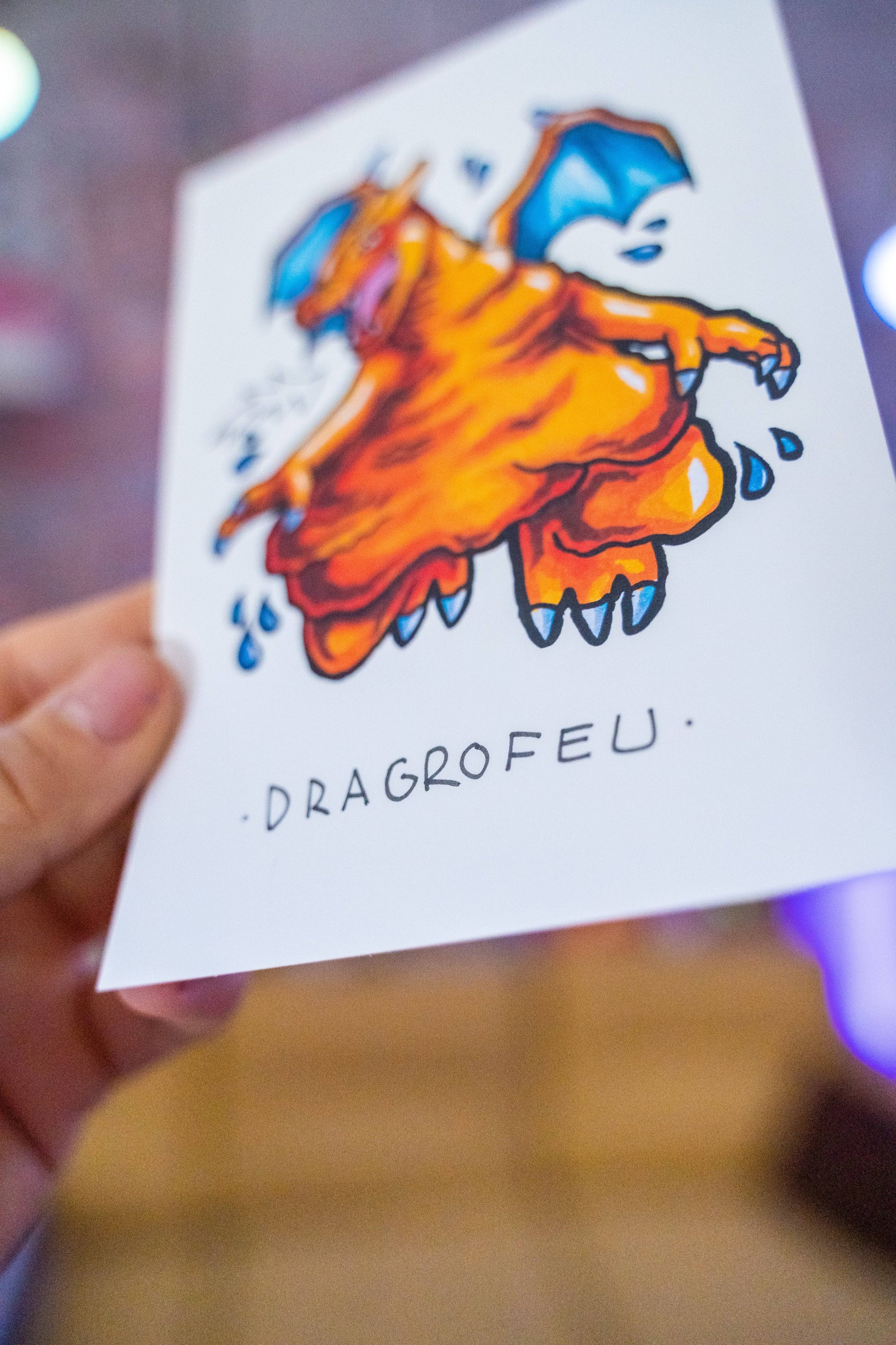 Dragrofeu -Illustration imprimé sur papier épais 300g recyclé.La version en poster A4 est tamponnée à la main.-Brunograffer