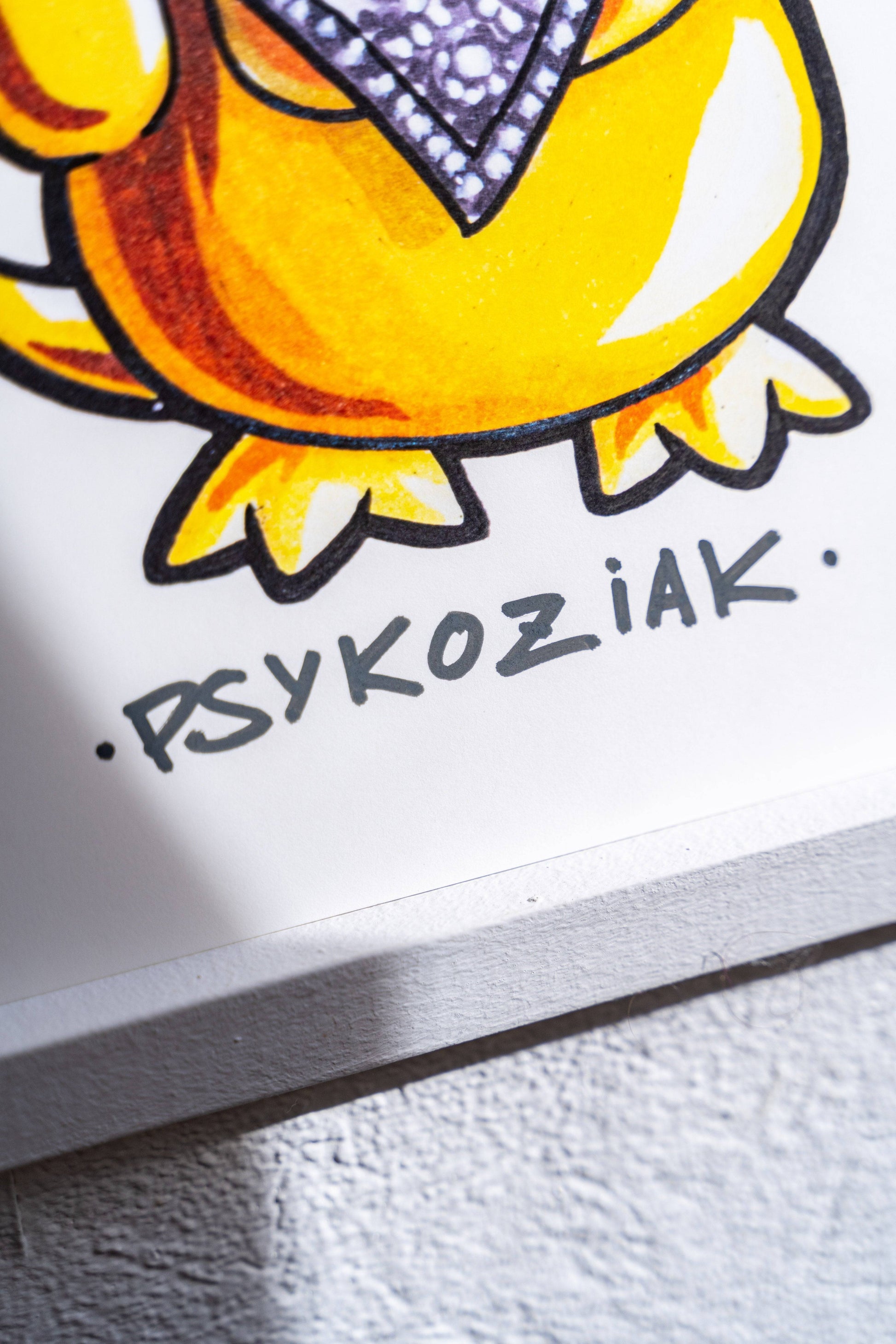 Psykoziak -Illustration imprimée sur papier épais 300g recyclé.La version poster est tamponnée à la main.-Brunograffer