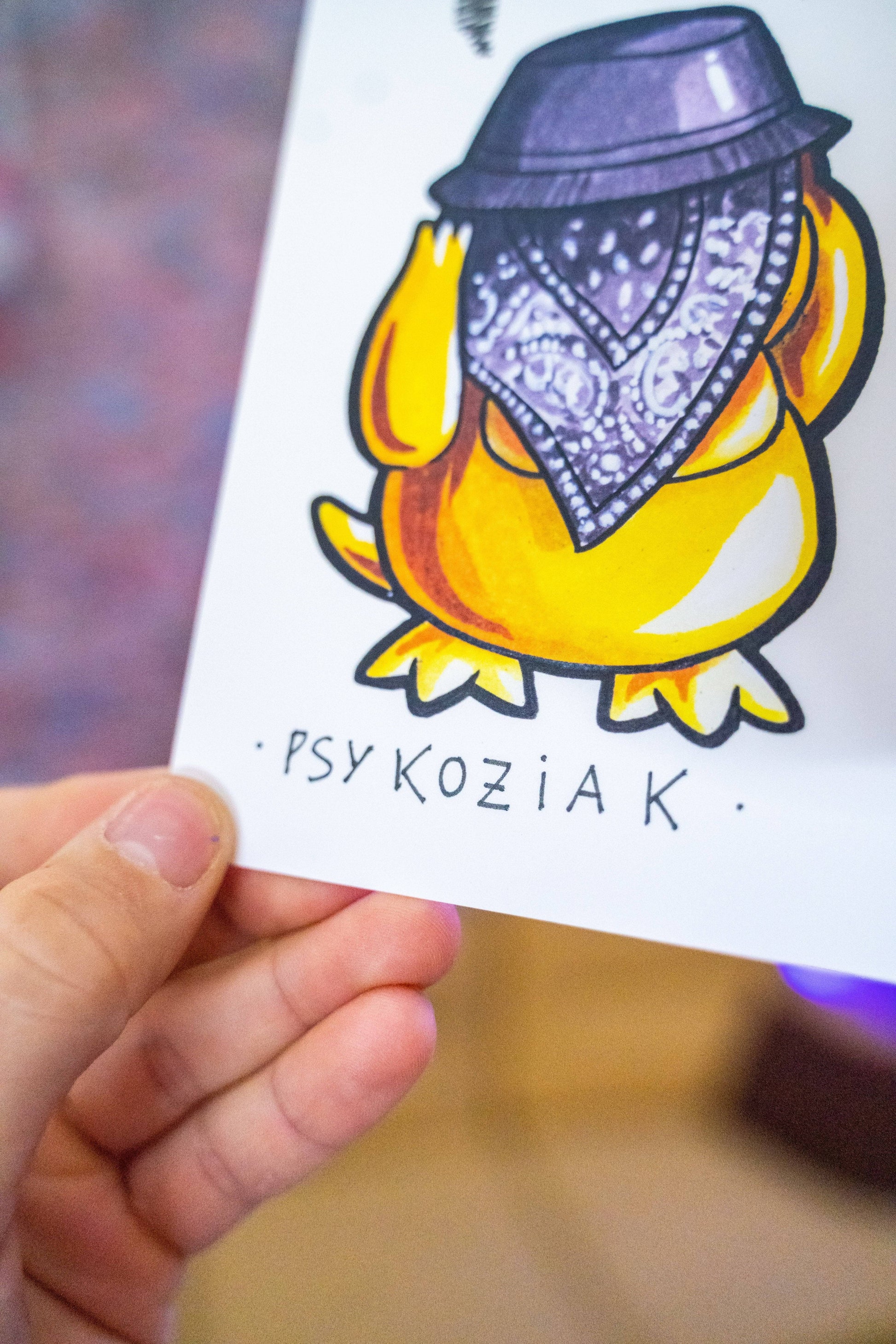 Psykoziak -Illustration imprimée sur papier épais 300g recyclé.La version poster est tamponnée à la main.-Brunograffer
