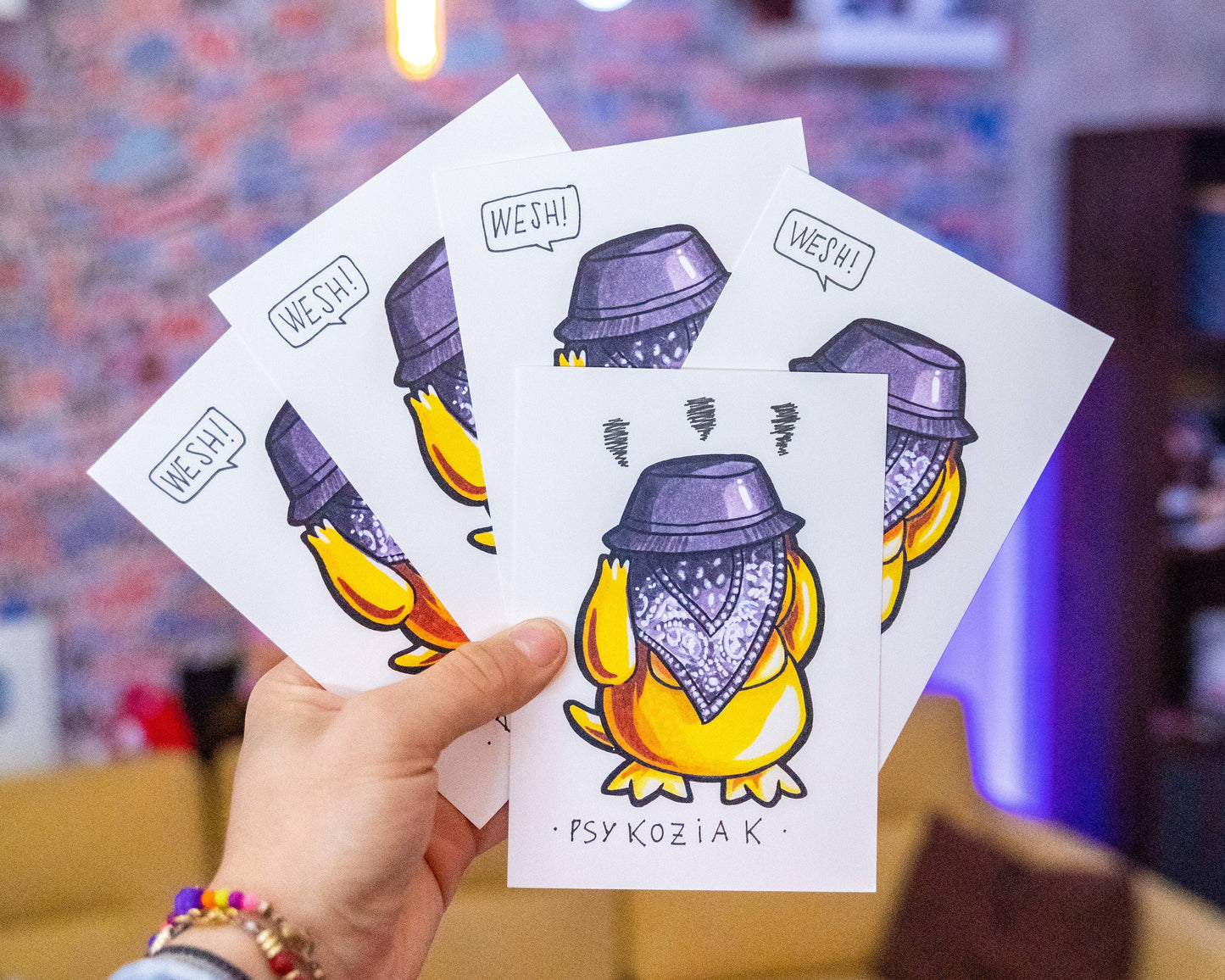 Psykoziak -Illustration imprimée sur papier épais 300g recyclé.La version poster est tamponnée à la main.-Brunograffer