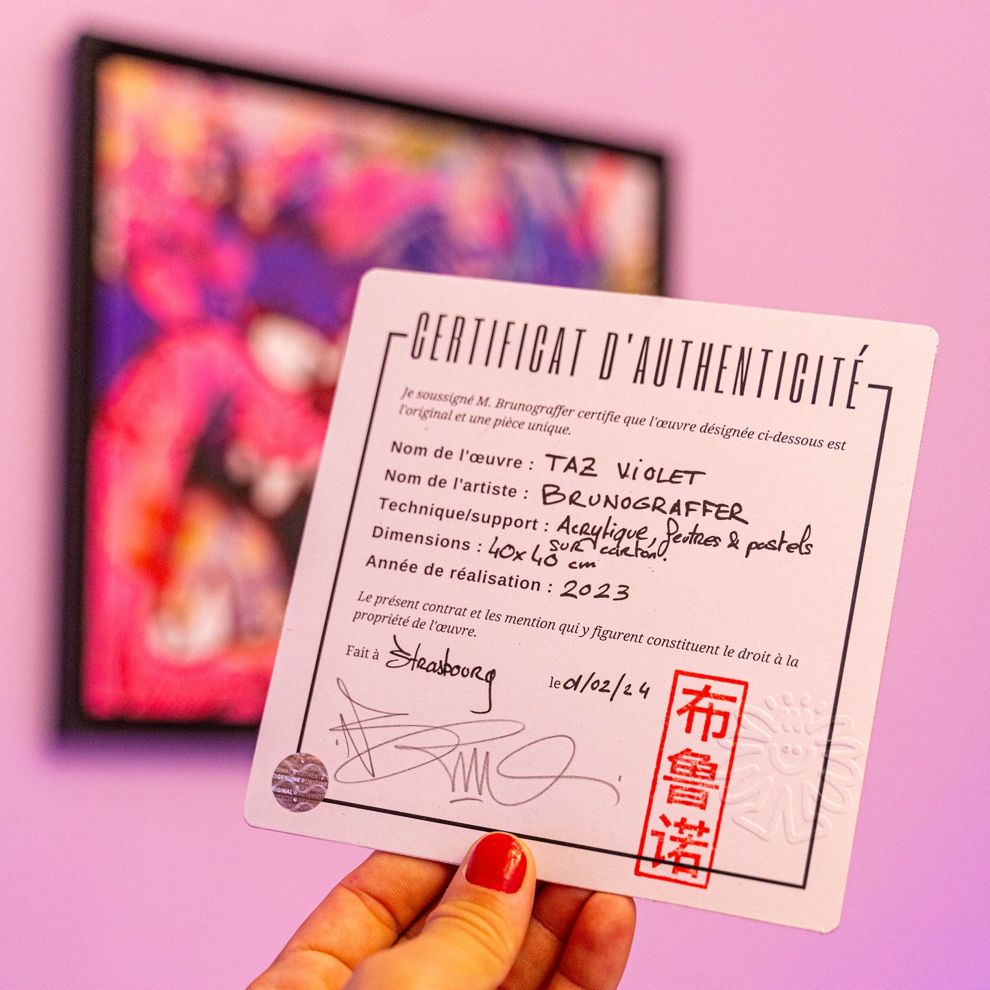 Taz Violet (Original) -Petit tableau d'un personnage de cartoon Looney Toons. Des personnages que j'adore depuis mon plus jeune âge pour lesquels je souhaite rendre hommage dans des peintures originales. Signée et datée à la main sur le devant et le derrière ainsi que tamponnée au dos. Chaque peinture est vendue avec un certificat d'authenticité (voir photo) et encadrée dans une caisse américaine sur mesure. Exemplaire unique. Dimensions sans cadre : 36x36cm Avec cadre : 40x40cm-Brunograffer