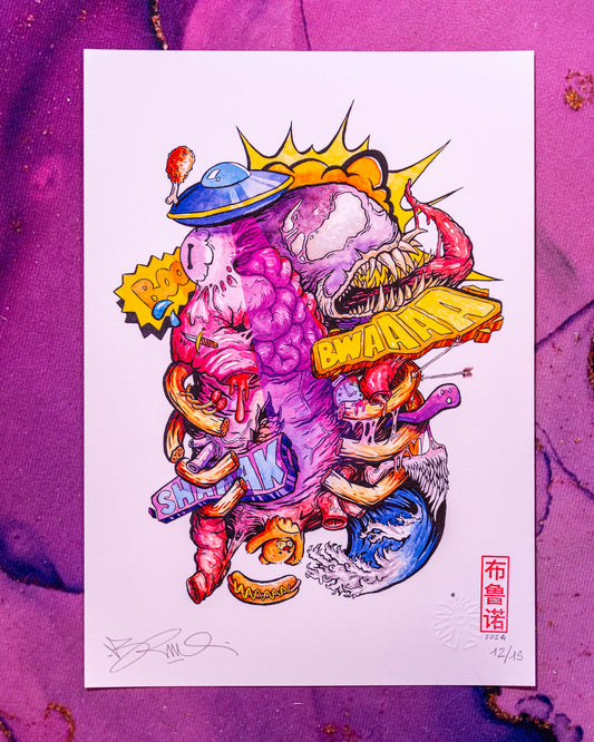 Boutique Art de Brunograffer - Une illustration que j'ai réalisée pour Halloween 2023.
Le dessin a été réalisé en live sur Twitch avec des crayons de couleurs, de la peinture aquarelle, des marqueurs à peinture, des feutres pour enfants et des pastels à l'huile.
Ce poster est une version imprimé de cette illustration tiré en édition limitée à 20 exemplaires. 10 exemplaires en format A4 et 5 en format A3, vous pouvez choisir le format que vous souhaité.
Chaque poster est numéroté, signé, tamponné et gaufré à la main pour preuve d'authenticité.