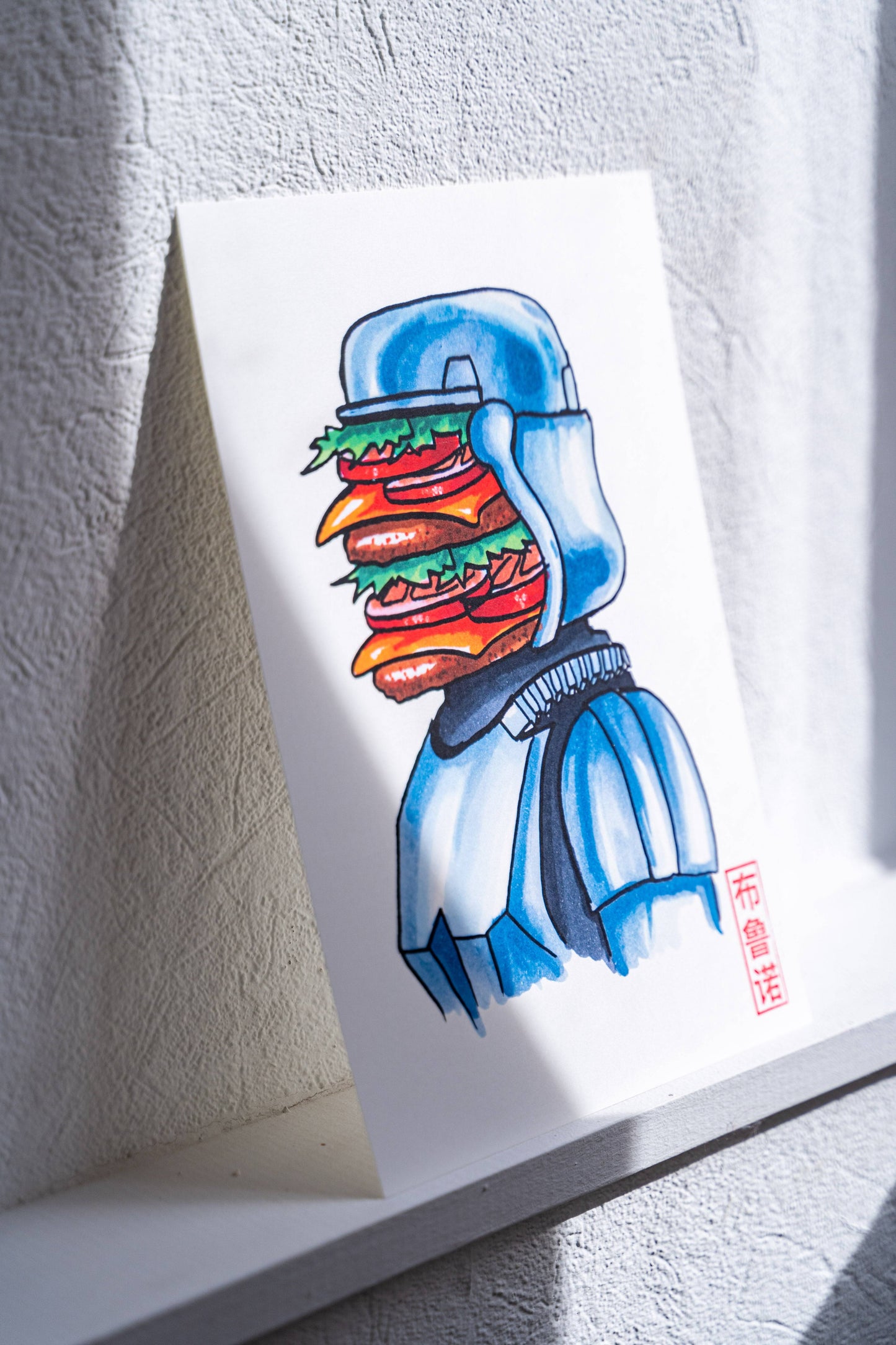 Stormwooper -Parodie d'un Stormtrooper de Star Wars (Stormwooper : Stormtrooper avec une tête en burger) Carte postale imprimée sur un papier 300g.-Brunograffer