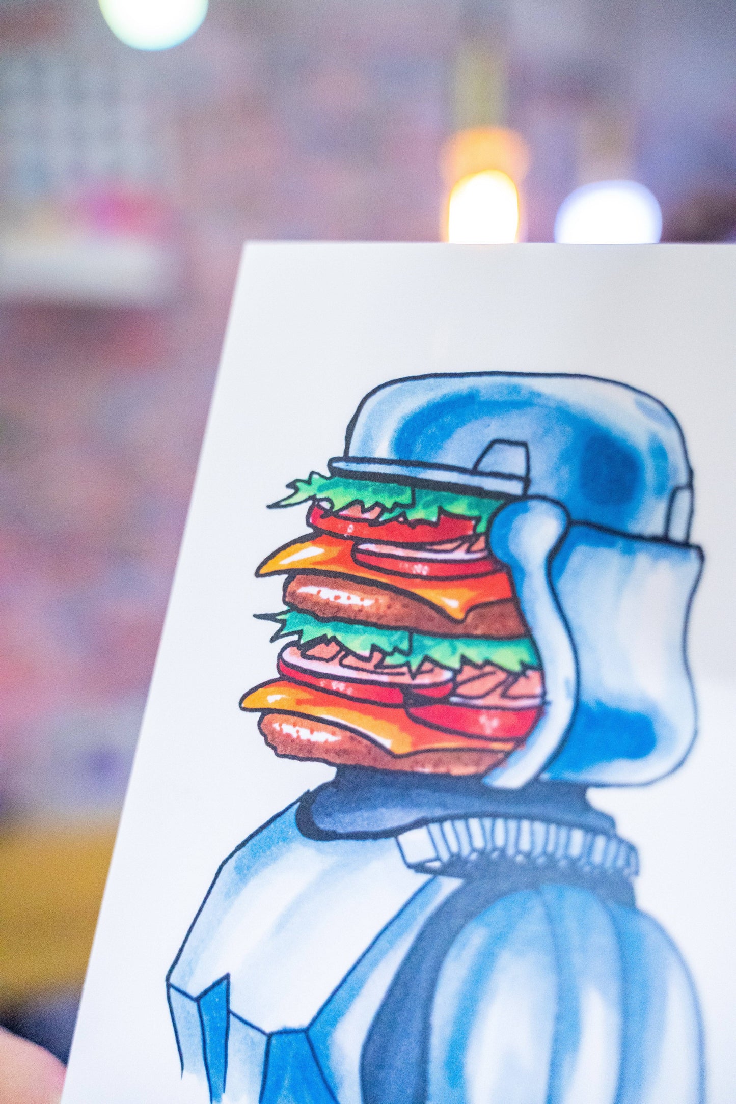 Stormwooper -Parodie d'un Stormtrooper de Star Wars (Stormwooper : Stormtrooper avec une tête en burger) Carte postale imprimée sur un papier 300g.-Brunograffer
