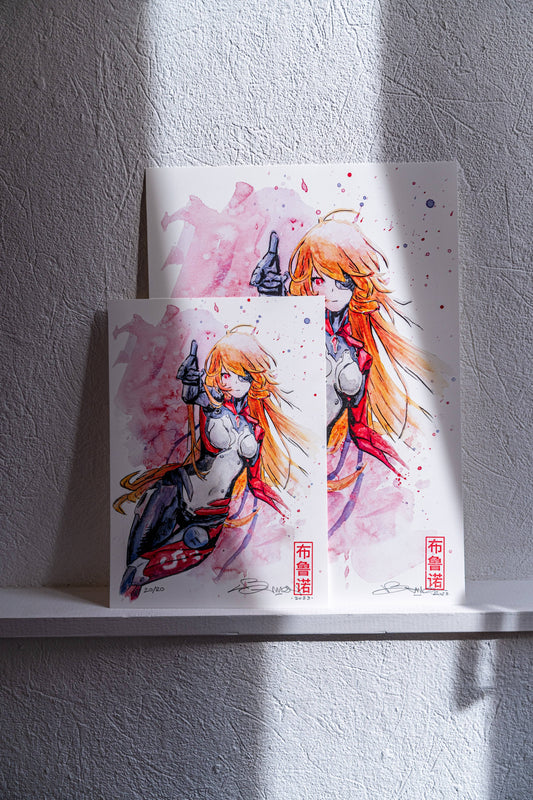 Une illustration inspiré du jeu vidéo Tower of Fantasy représentant le personnage principale du jeu.Dessin au feutre pinceau noir avec mise en couleur à la peinture aquarelle Sennelier imprimé sur papier épais 300g en format A3 (30x42cm).
Exemplaire unique signé et tamponné.