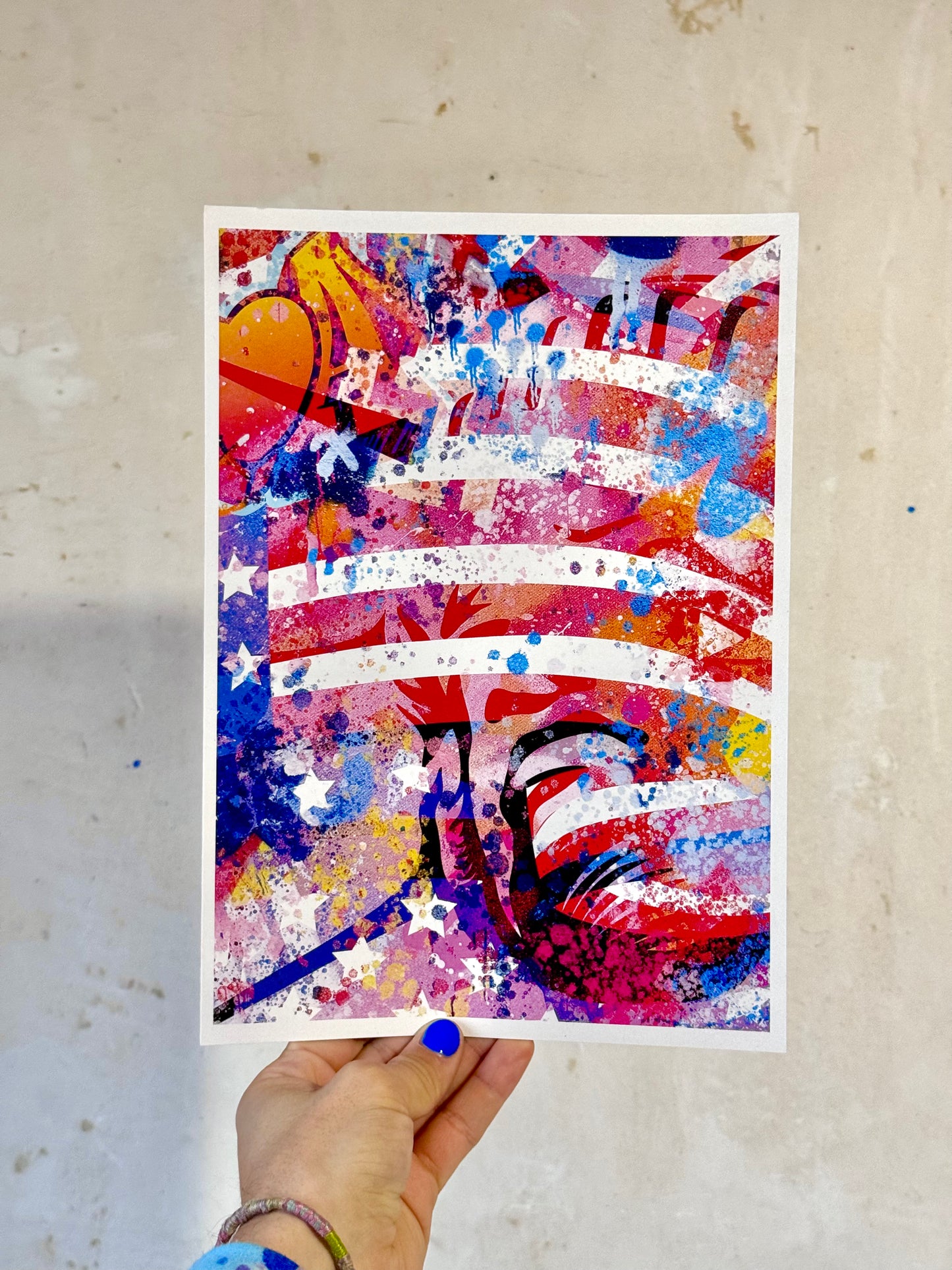 USA Street art 1/2 -Poster imprimé sur papier recyclé 300g format A4 et tamponné à la main.-Brunograffer