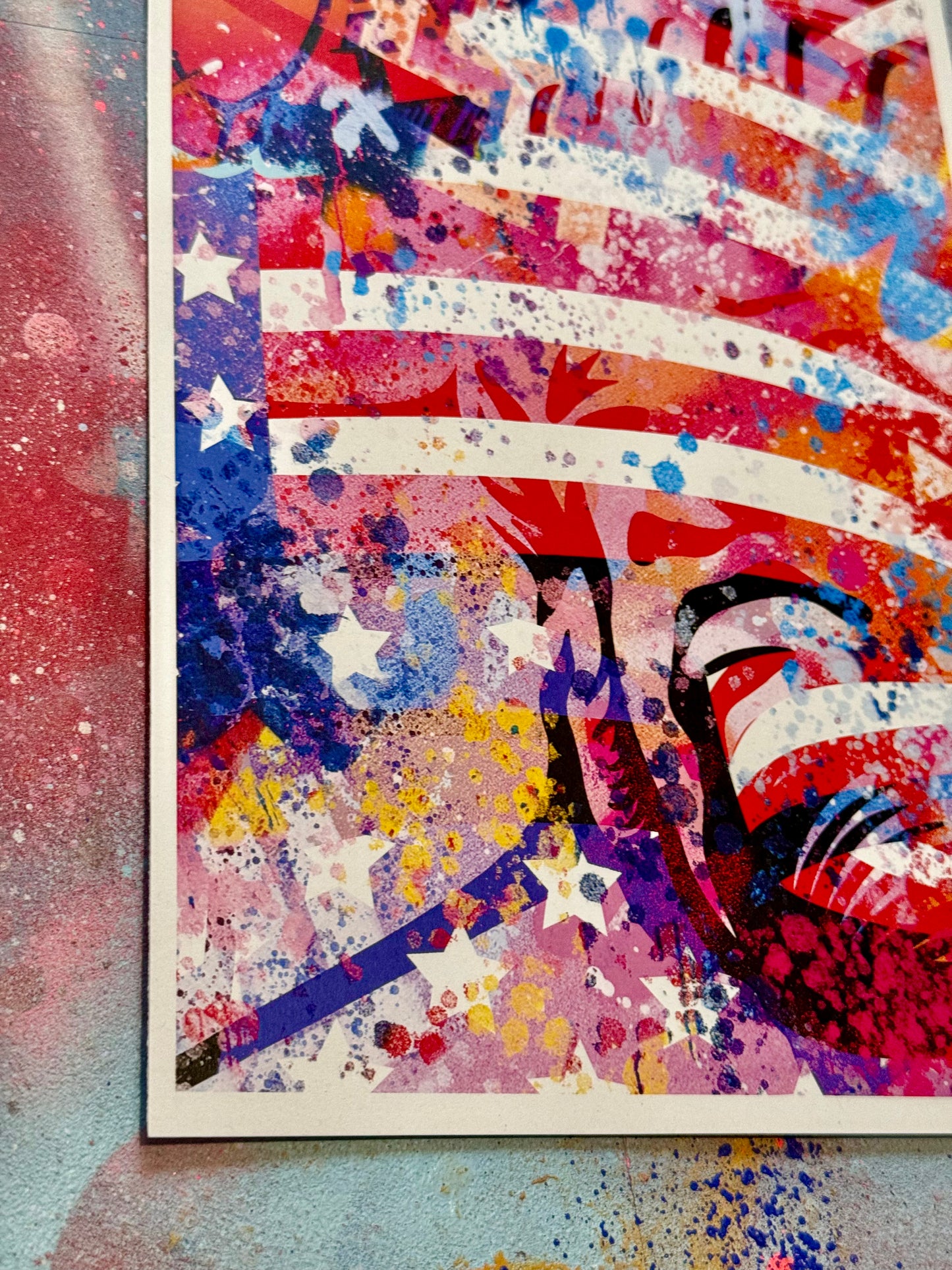 USA Street art 1/2 -Poster imprimé sur papier recyclé 300g format A4 et tamponné à la main.-Brunograffer