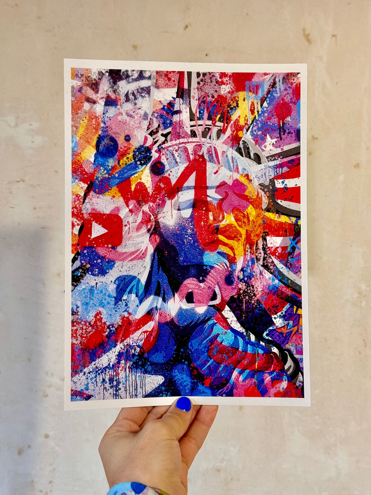 USA Street art 2/2 -Poster imprimé sur papier recyclé 300g format A4 et tamponné à la main.-Brunograffer