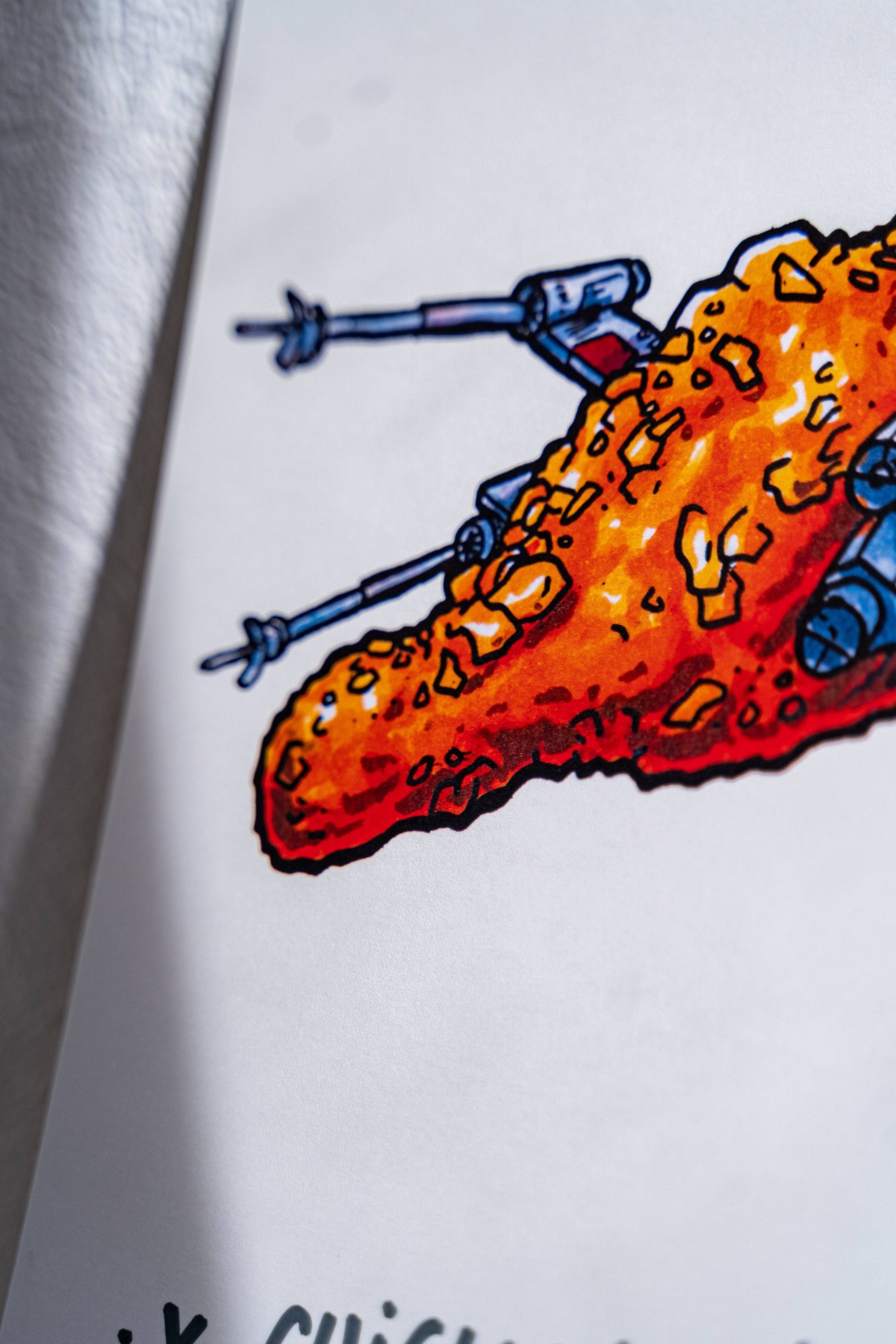 X-Chicken Wings -Illustration imprimée sur papier épais 300g.La version poster est tamponnée à la main.-Brunograffer