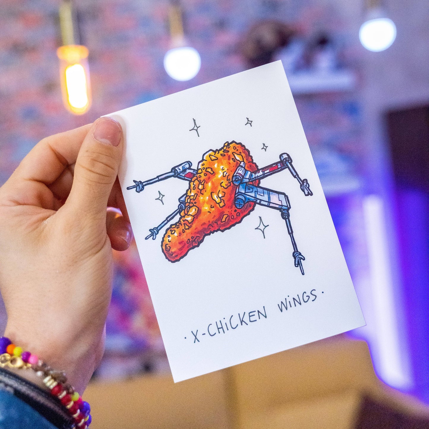 X-Chicken Wings -Illustration imprimée sur papier épais 300g.La version poster est tamponnée à la main.-Brunograffer