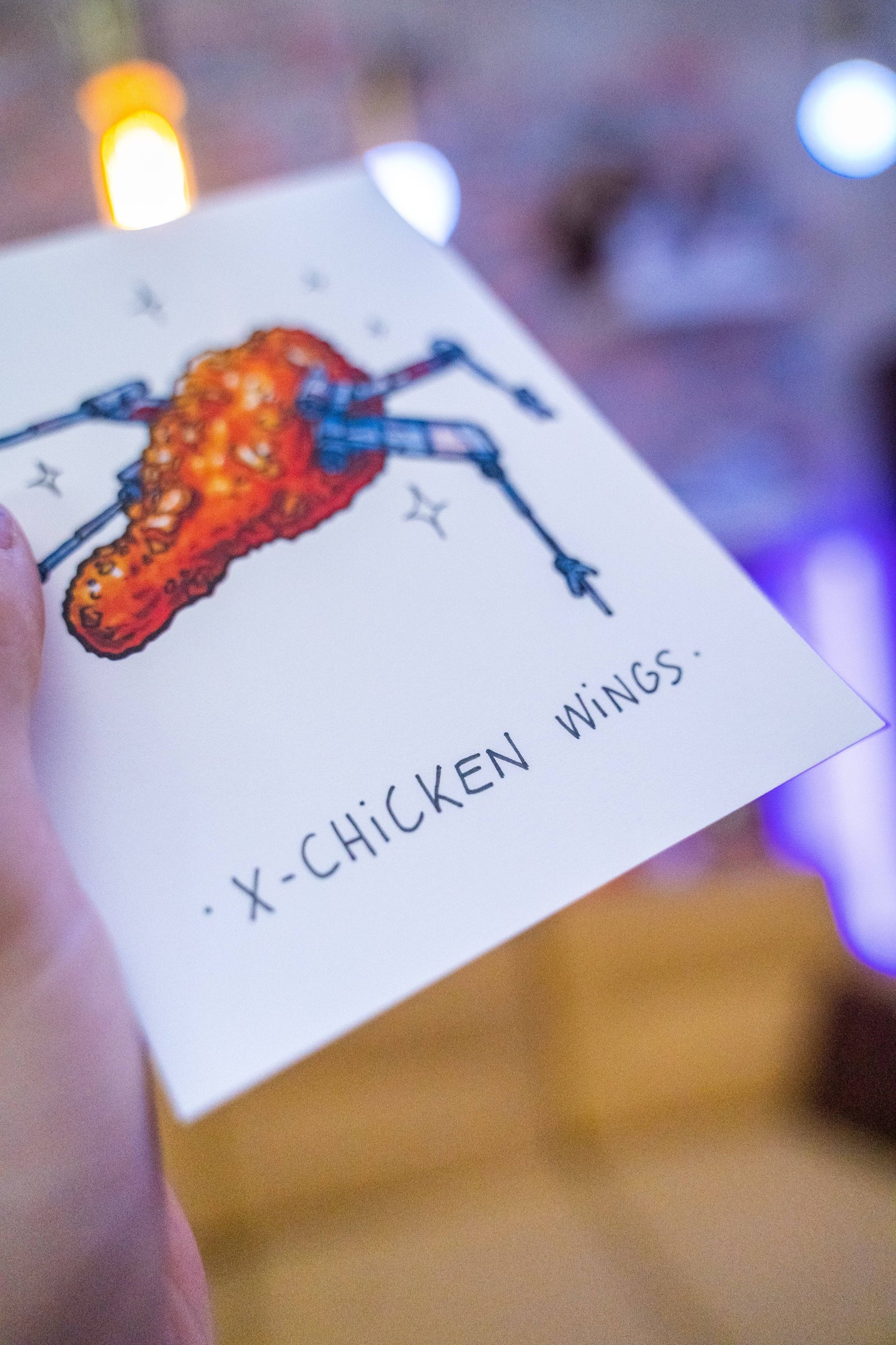 X-Chicken Wings -Illustration imprimée sur papier épais 300g.La version poster est tamponnée à la main.-Brunograffer