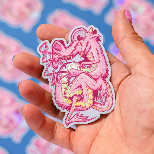 Illustration digitale imprimée sur stickers résistant aux poussières et aux éclaboussures.Sticker Vinyle brillant avec effet holographique.
Une illustration digital réalisé sur tablette iPad avec Procreate puis imprimée. Les autocollants sont résistant aux poussières et aux éclaboussures. Veillez bien à les coller sur une surface lisse, propre et sèche pour un bon maintient. Par exemple sur un casque, un vélo, un frigo, une porte, le dos d'un téléphone, etc.
Matériaux : Sticker Vinyle brillant avec effet holographique.Dimensions : 8 x 5,5 cm
 
Vendu à l'unité